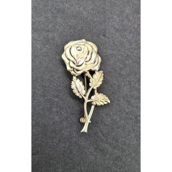Jewelry - Vintage Sterling Silver Rose Brooch Pin Detailed Floral Design Floral Statement